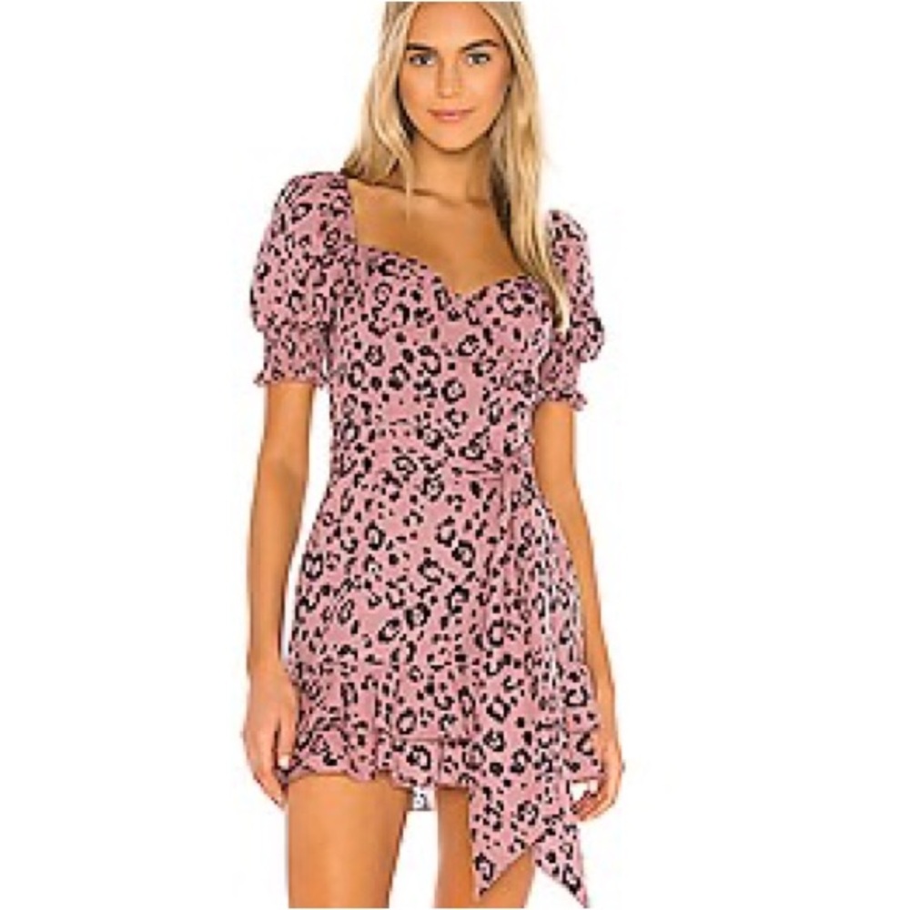 MAJORELLE Pink Leopard Wrap Mini Dress